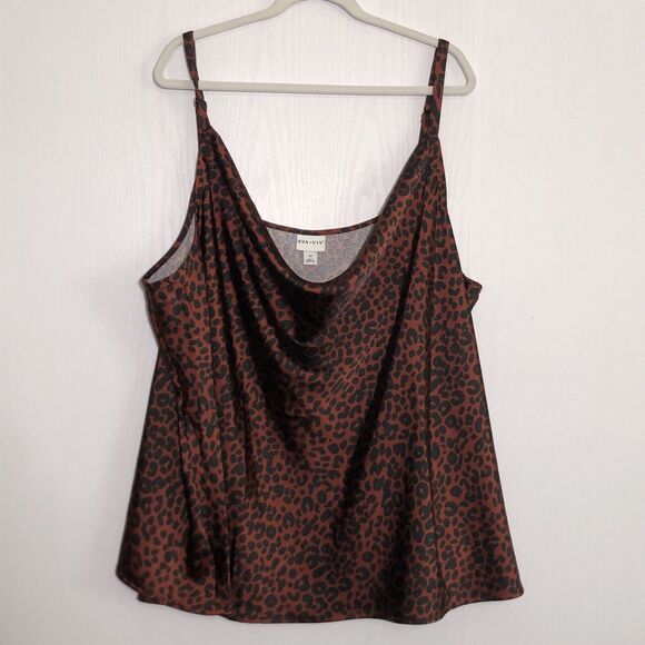 Ava Viv Cami Tank Womens 4X Black Satin Leopard Animal Print Top Adjustable New - Picture 1 of 13
